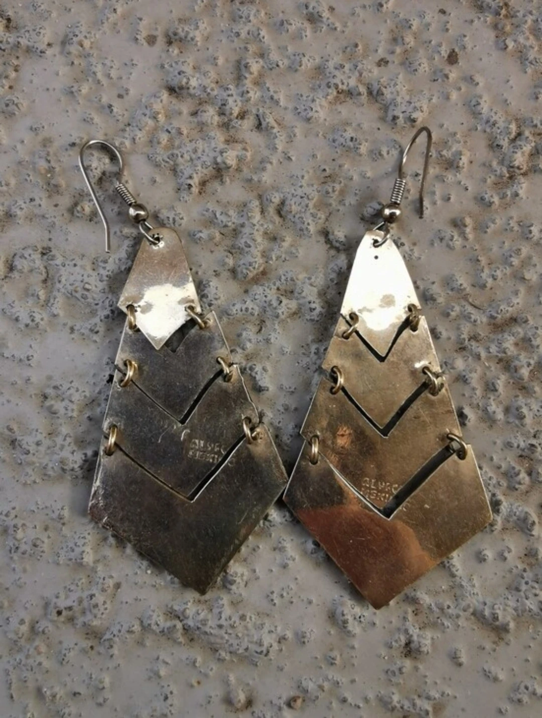 Vintage Mexican Alpaca Abalone Shell Inlay Dangle Earrings - photo 2