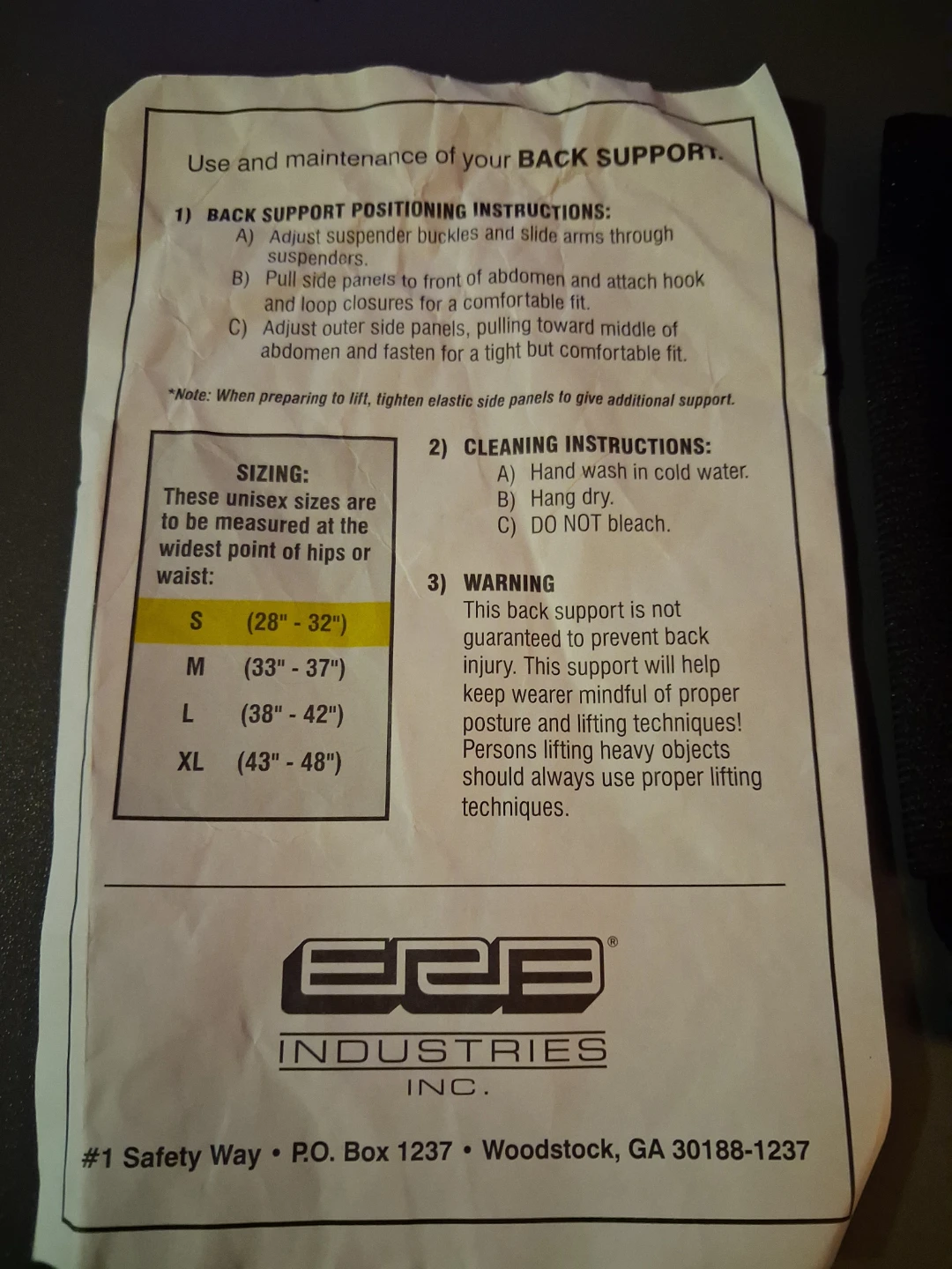 EBB Industries Back Support Belt - photo 2