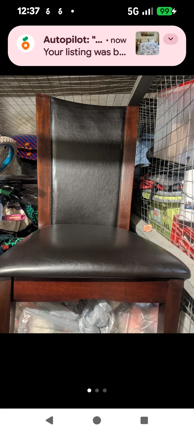Wooden Dining Chair with Black Faux Leather Seat