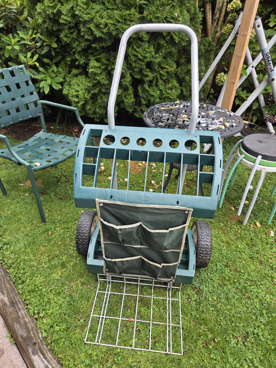 Green Garden Tool Cart with Wheels