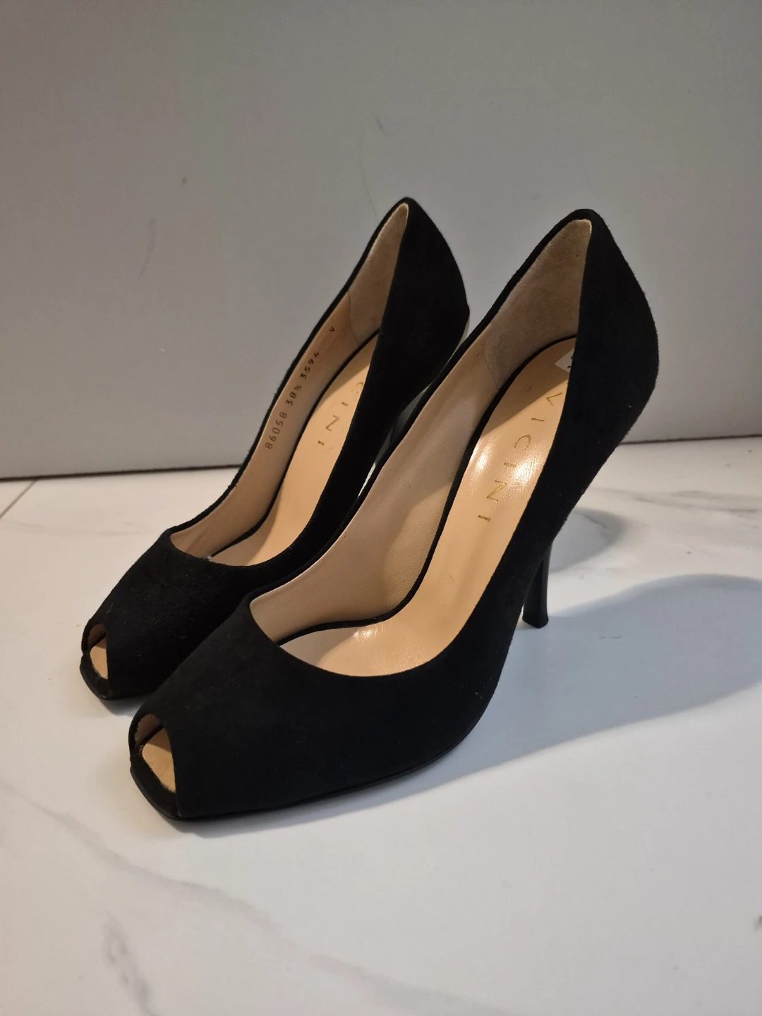 Vicini Black Suede Peep-Toe Heels - photo 2