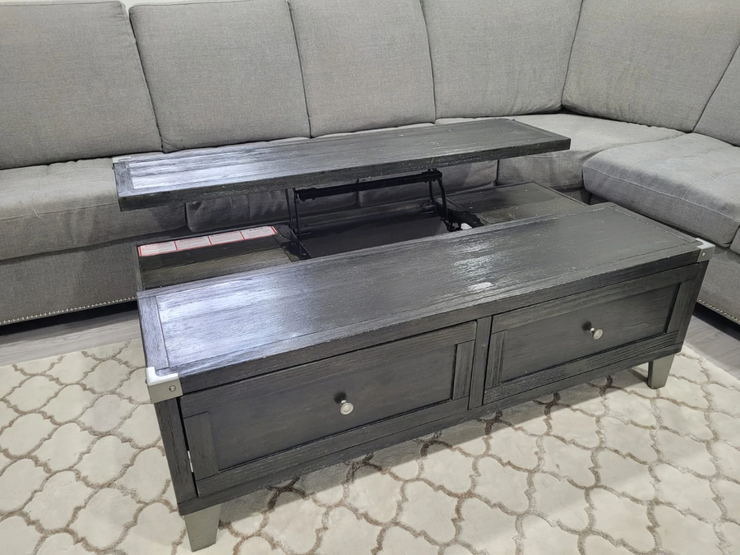 Grey Sectional Sofa with Lift Top Coffee Table - photo 5