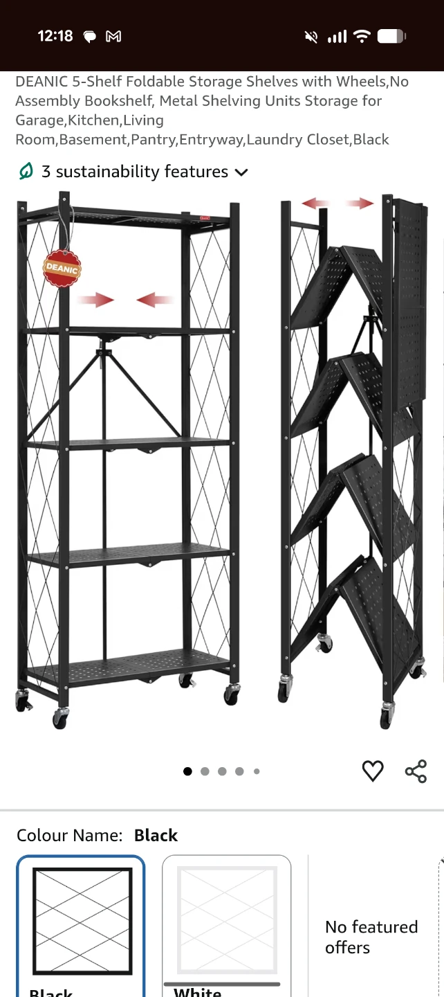 DEANIC 5-Shelf Foldable Storage Shelves