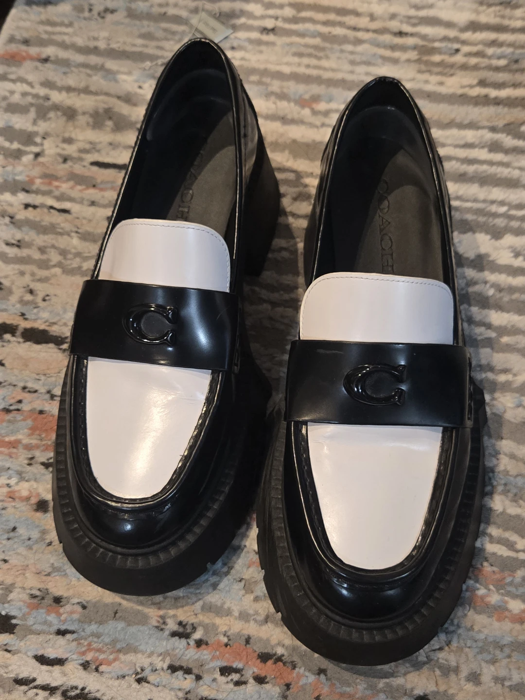 Coach Black & White Platform Loafers