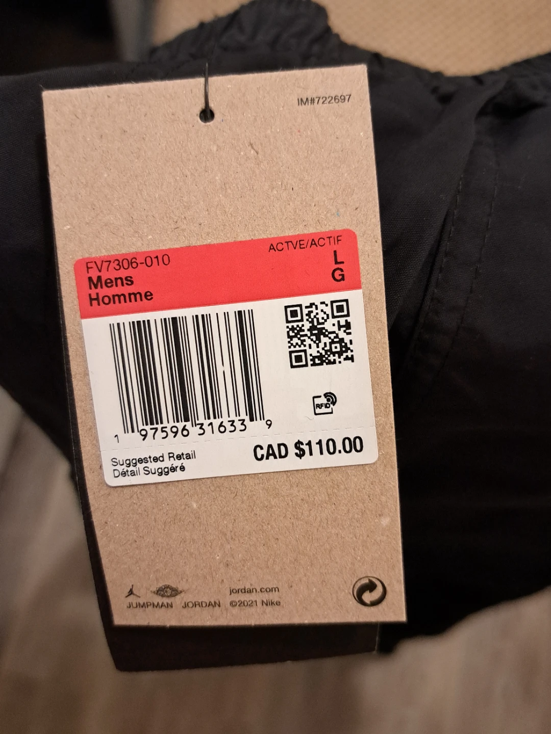 Large Jordan pants bnwt size large black