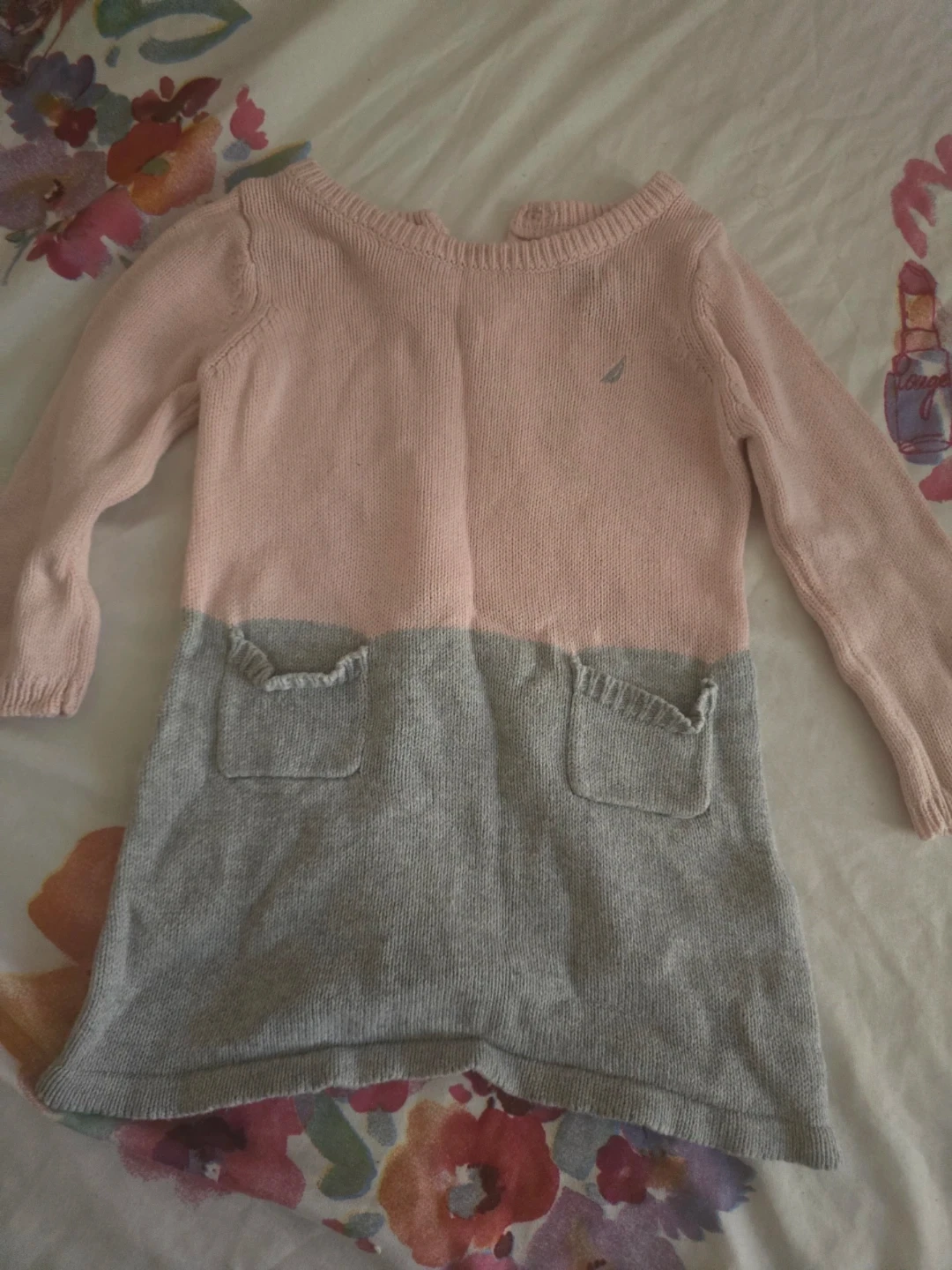Nautica Baby Girls Sweater Dress 12M Pink/Gray