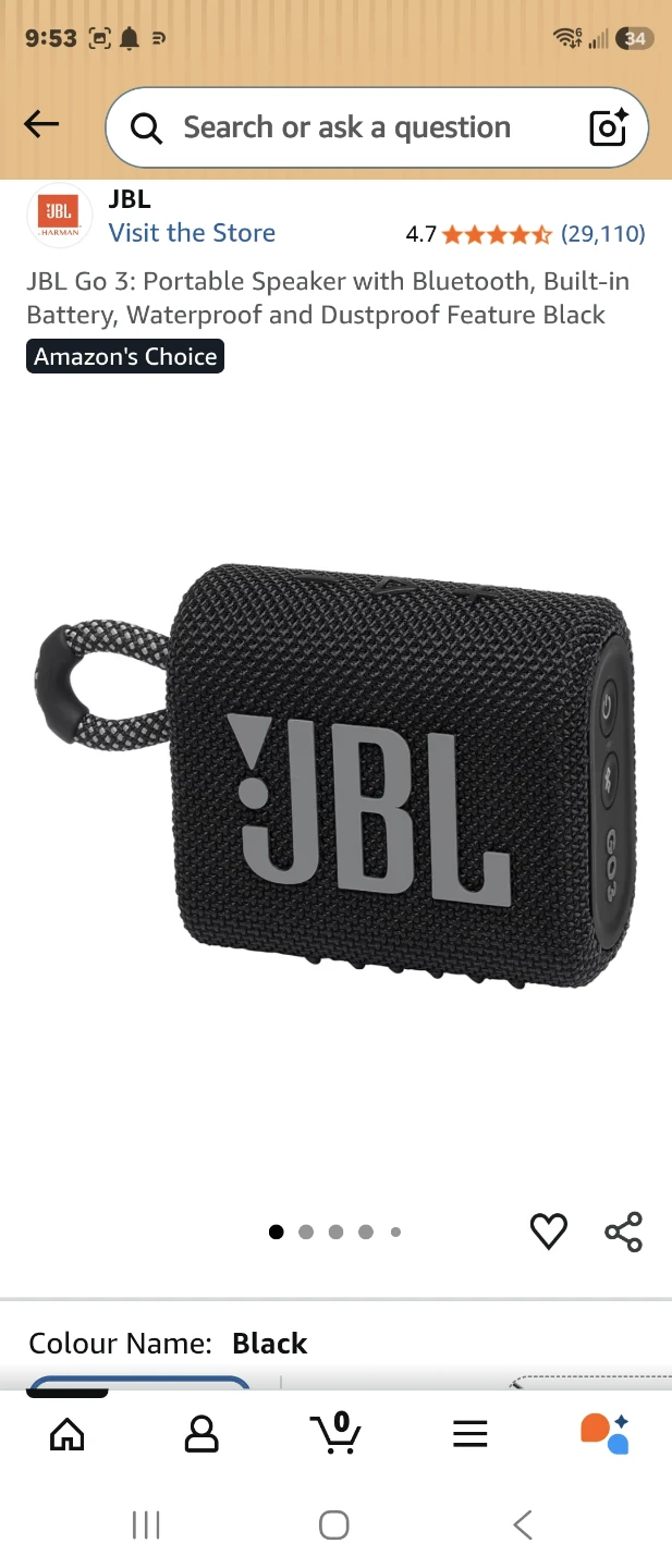 JBL Go 3 Portable Bluetooth Speaker - Black