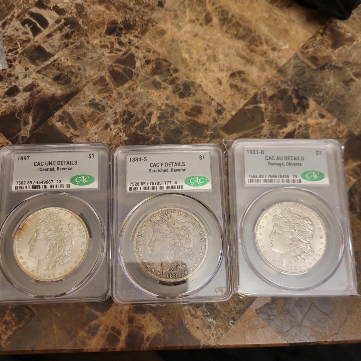 Morgan Silver Dollar Coins (1884, 1897, 1921)