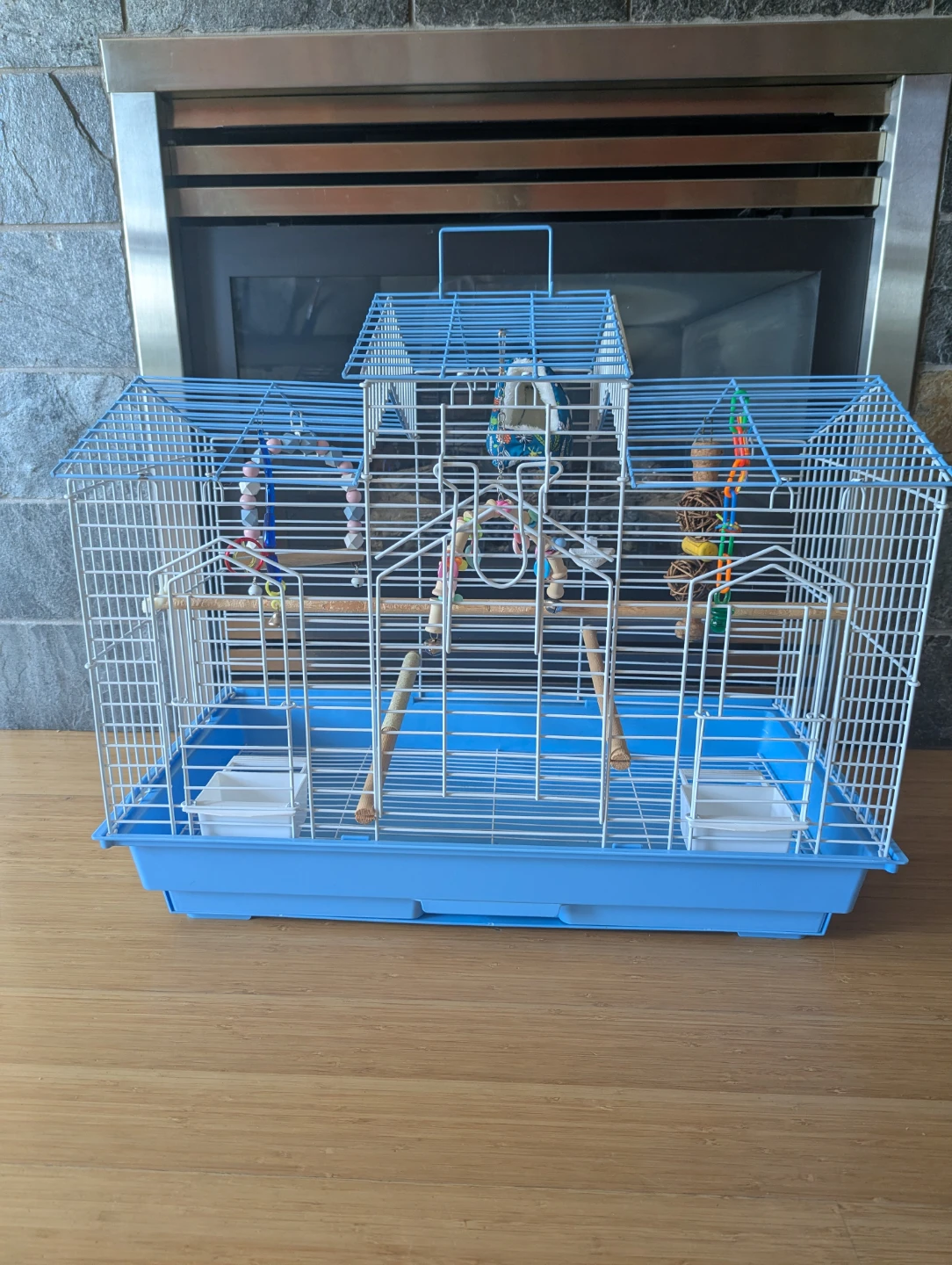 Blue Bird Cage with Accessories