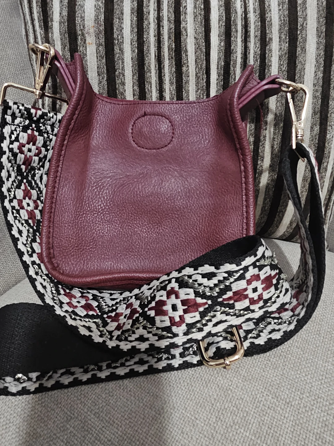 Maroon Crossbody Bag with Embroidered Strap
