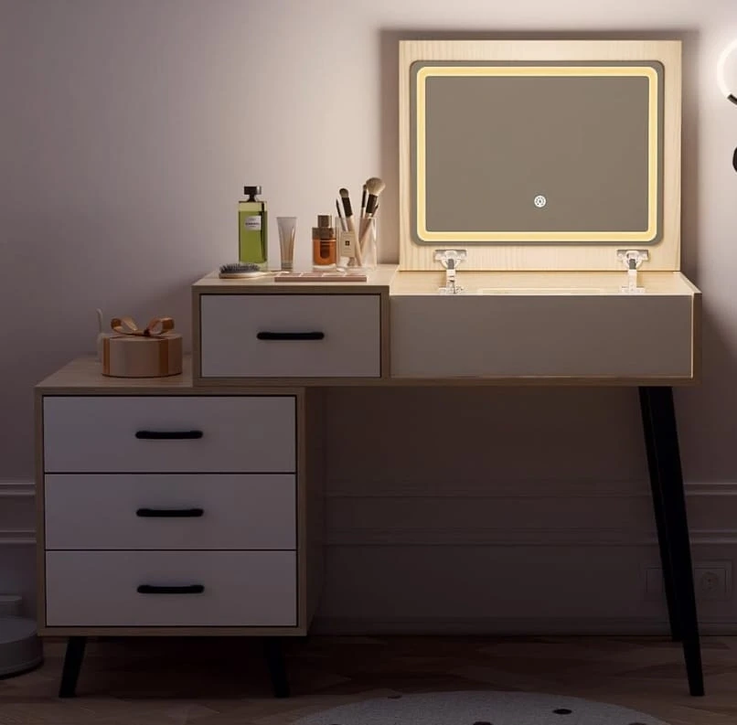 Vanity Desk with Lighted Mirror and Drawers - photo 5