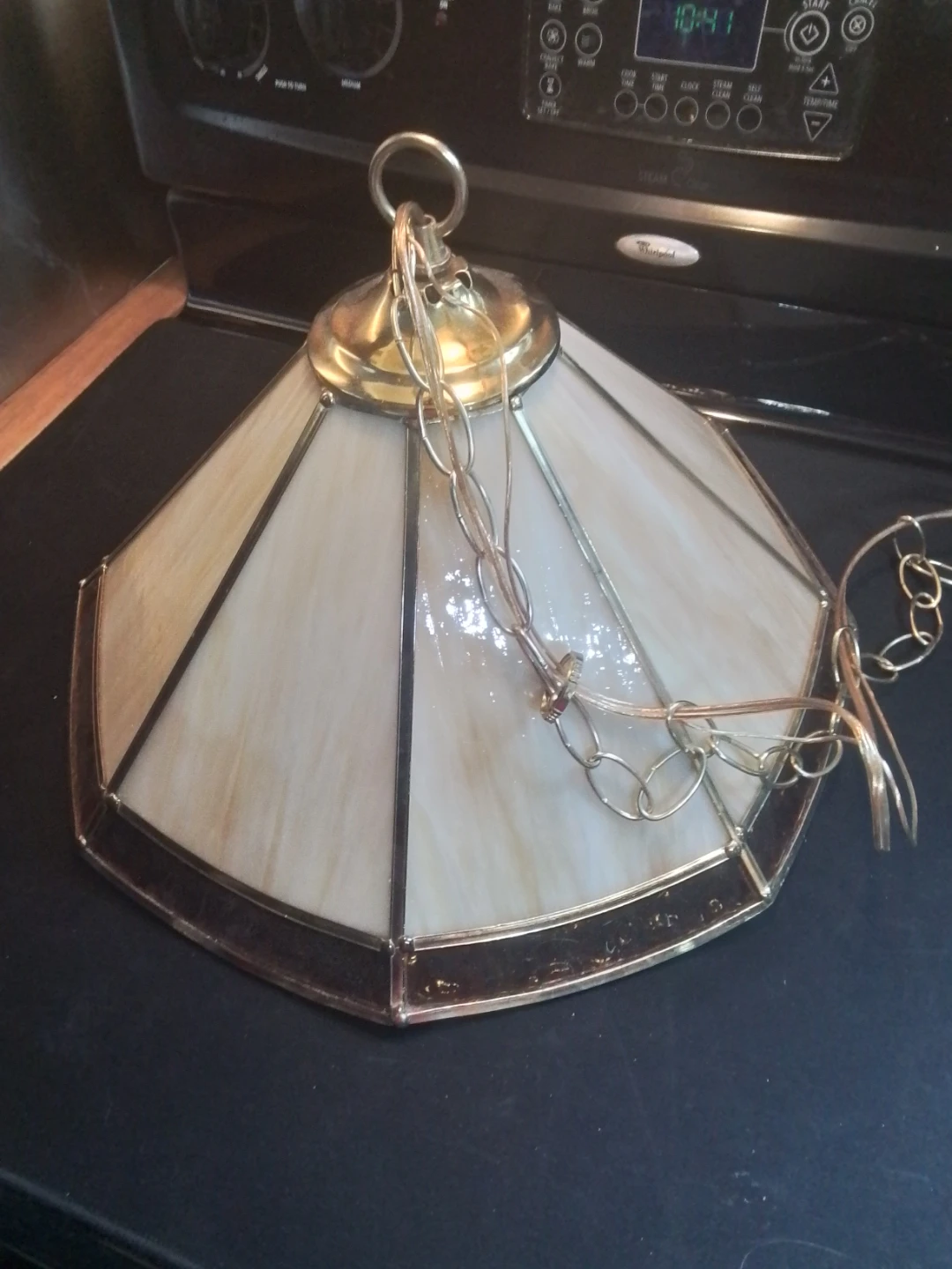Vintage 1970s Tiffany-Style Slag Glass Hanging Pendant