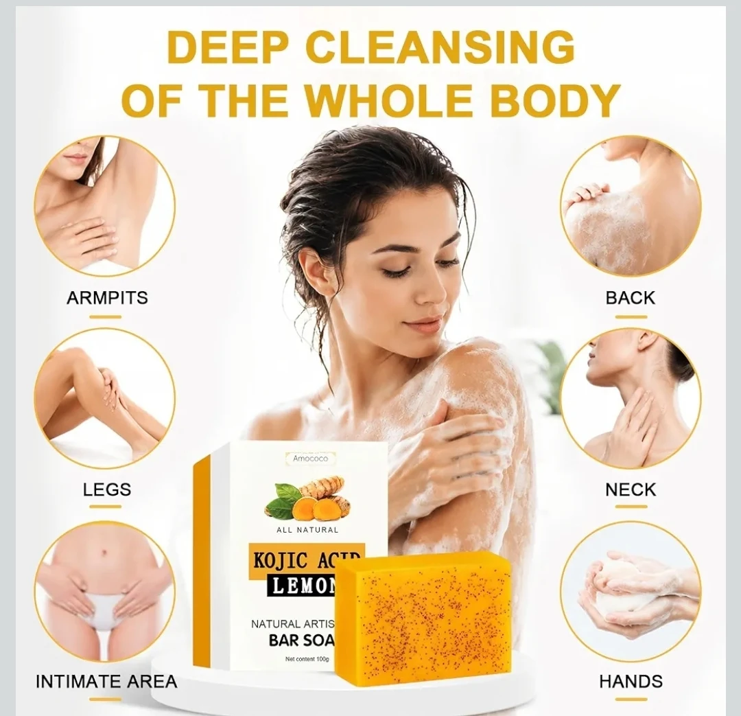 All Natural Kojic Acid Lemon Body & Face Cleansing Soap Bar - photo 4