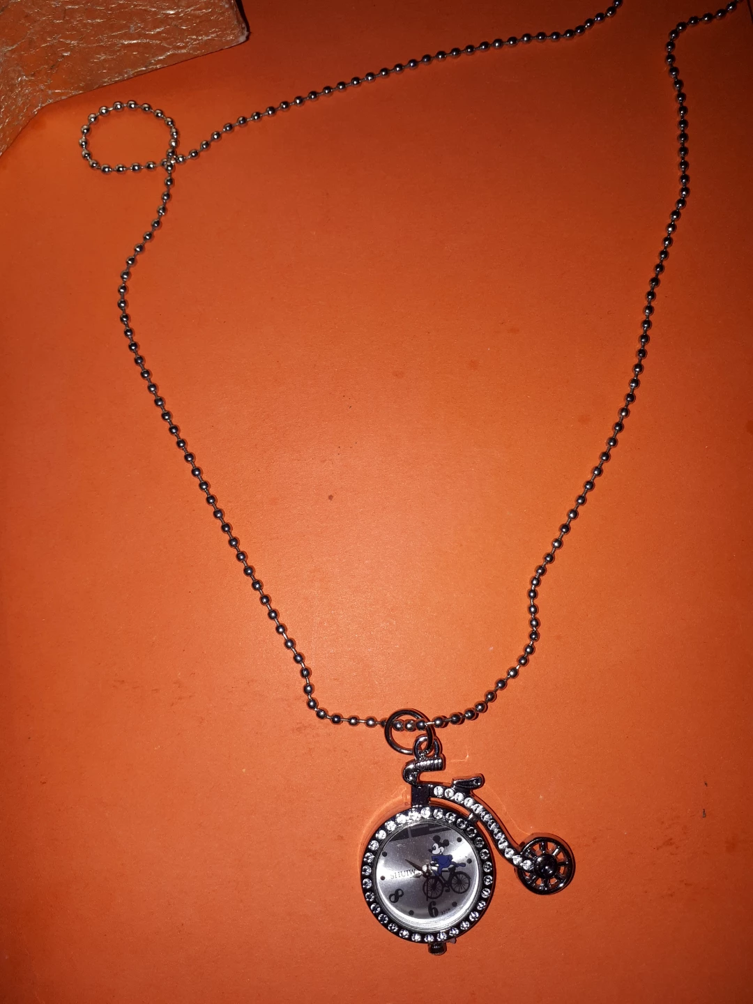 Mickey Mouse Bicycle Pendant Necklace Watch