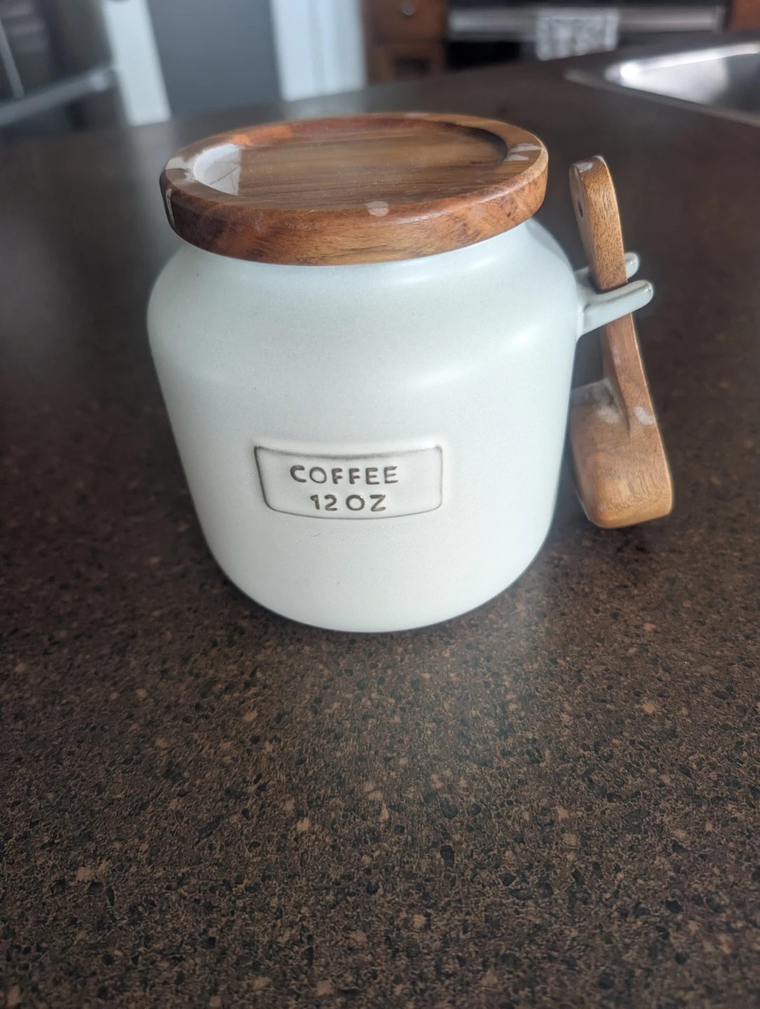 Ceramic Coffee Canister with Wooden Lid & Spoon