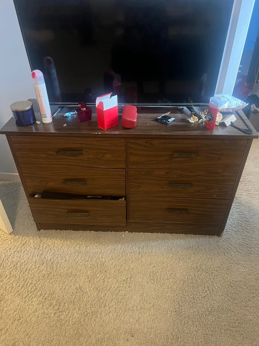 Brown Wood Dresser with 6 Drawers