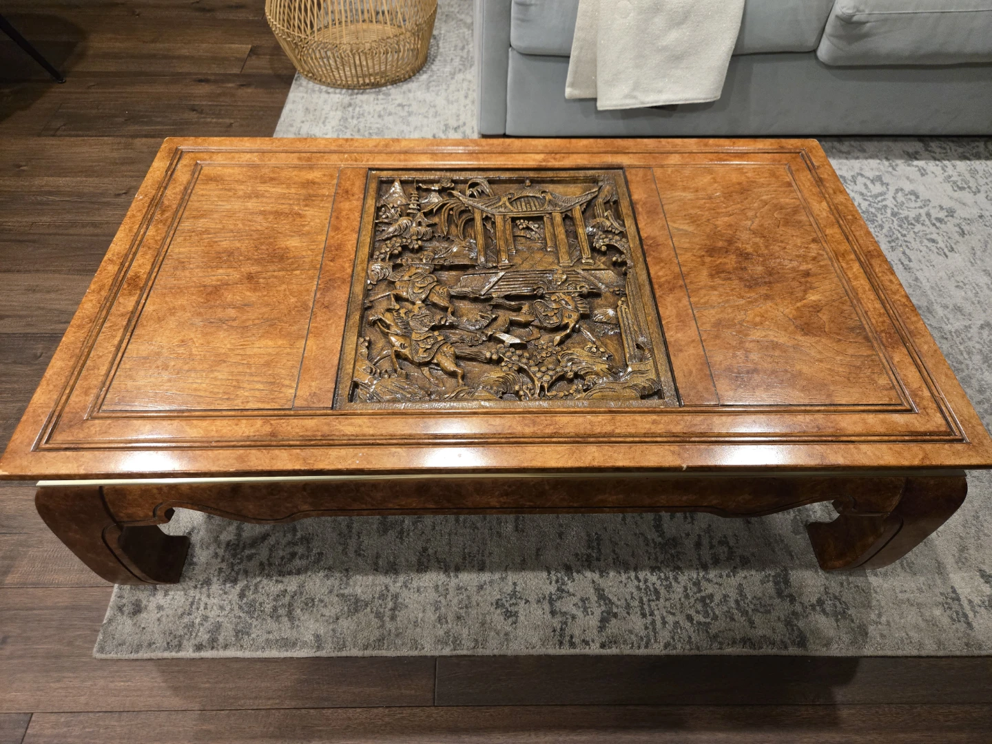 Vintage Ming Style Carved Wood Coffee Table