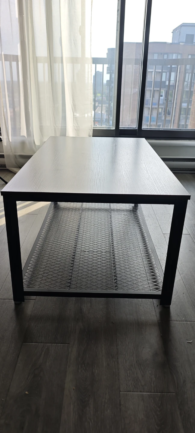 Coffee Table – Rustic Wood & Black Metal, Mesh Shelf - photo 2
