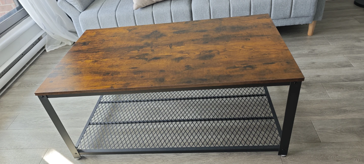 Coffee Table – Rustic Wood & Black Metal, Mesh Shelf - photo 3