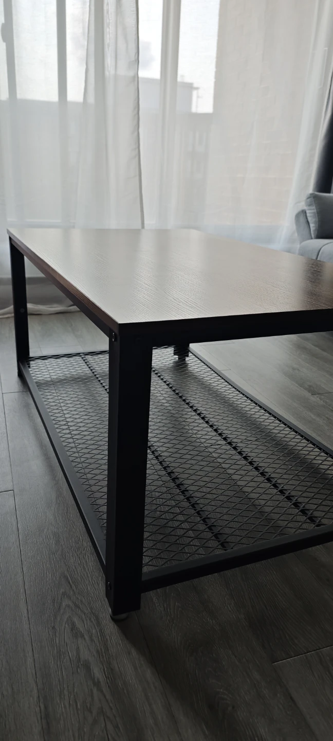 Coffee Table – Rustic Wood & Black Metal, Mesh Shelf - photo 4