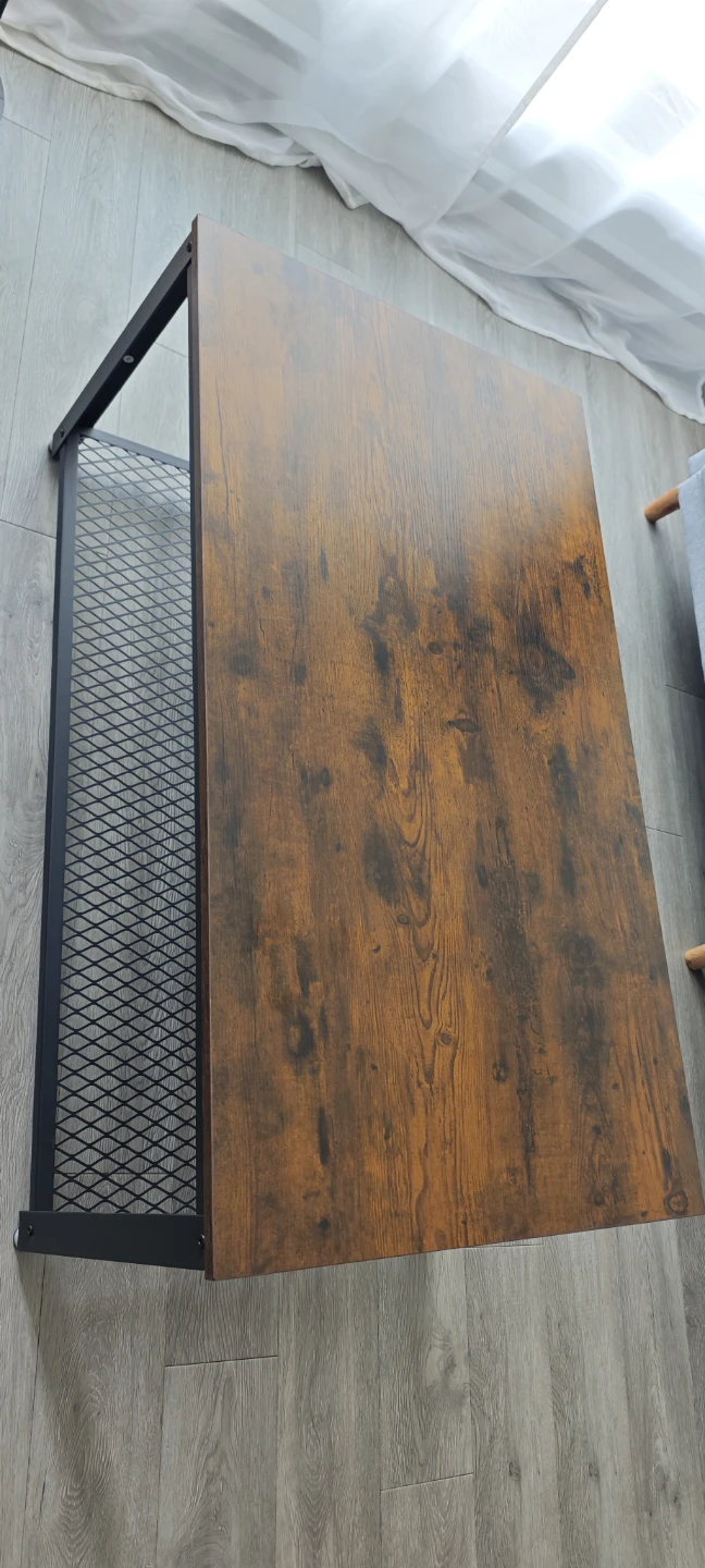 Coffee Table – Rustic Wood & Black Metal, Mesh Shelf - photo 5