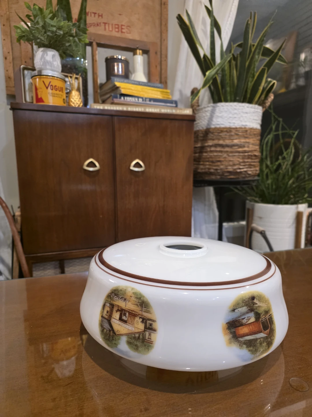 Vintage Glass Lamp Shade with Covered Bridge Scene - photo 2