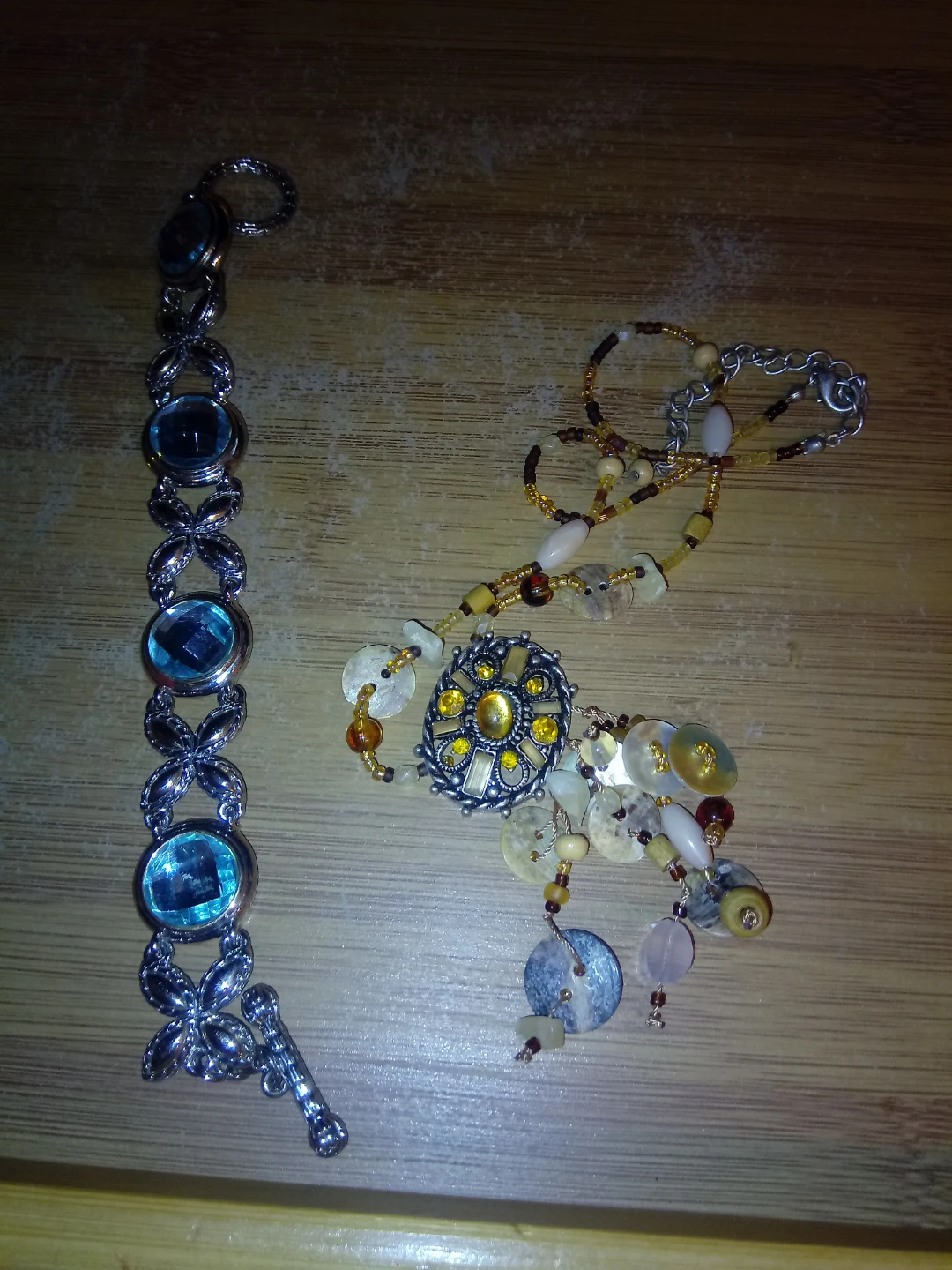 Beaded Necklace and Blue Gemstone Bracelet Set