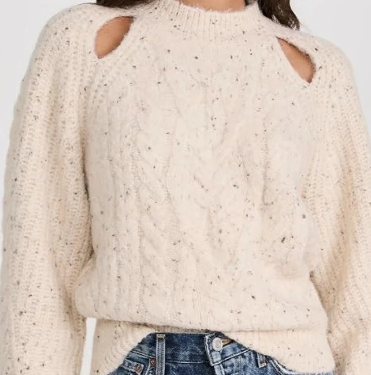 Cream Speckled Cut-Out Cable Knit Sweater - photo 2