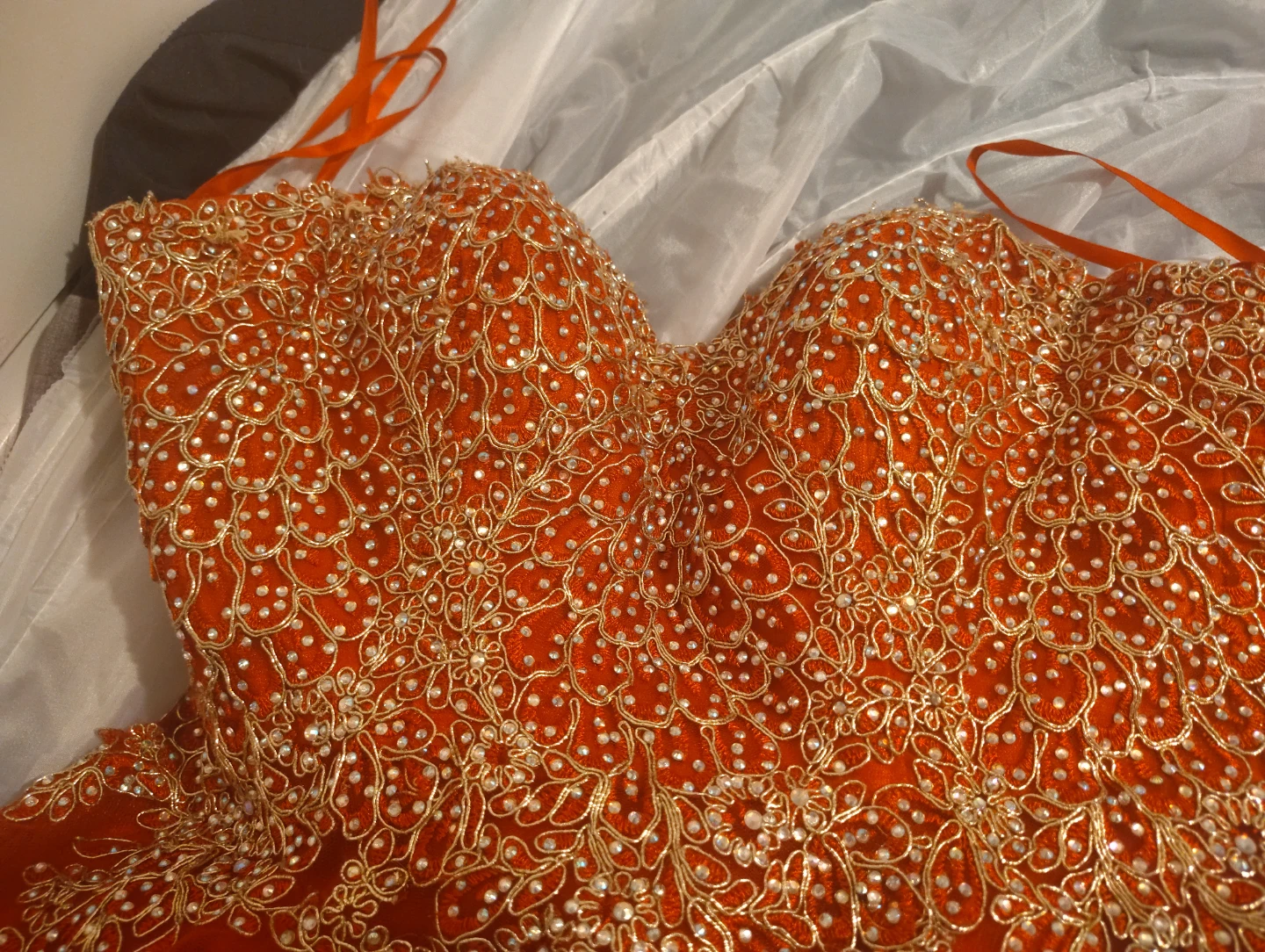 Orange lace and tulle ball gown - photo 2