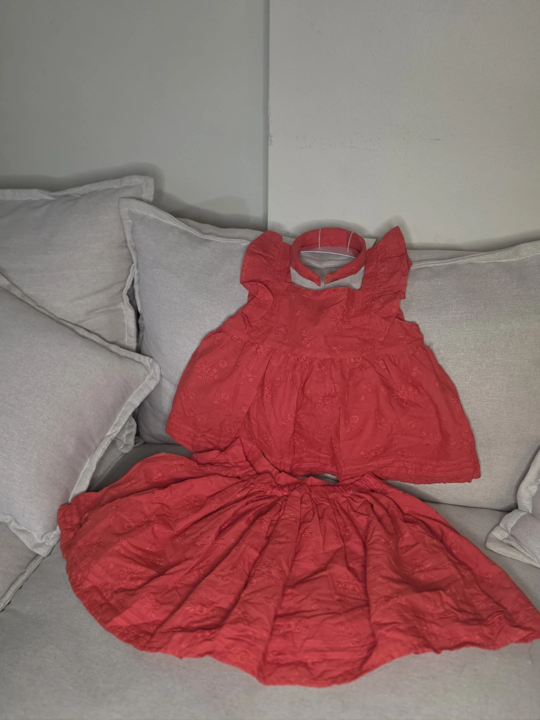 Toddler Girl Red Eyelet Dress and Headband Set