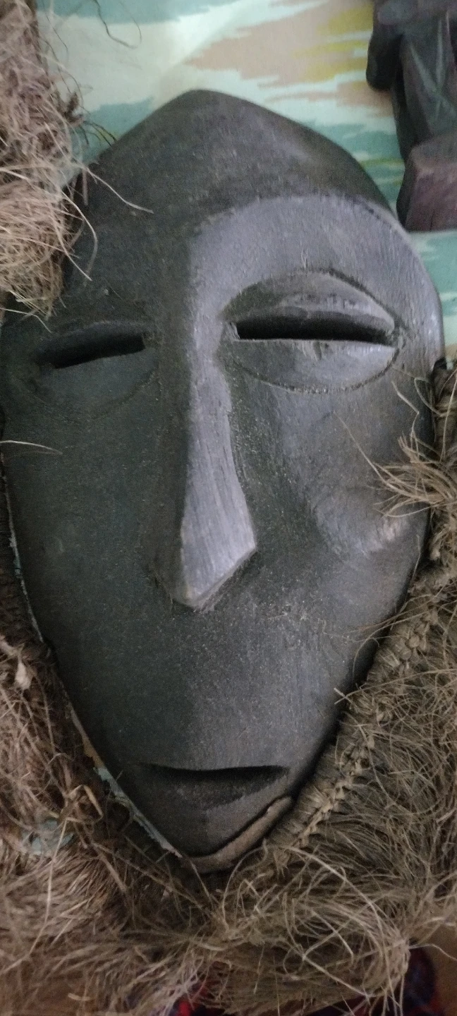 Hand-Carved Wooden Tribal Masks with Grass Hair - photo 4