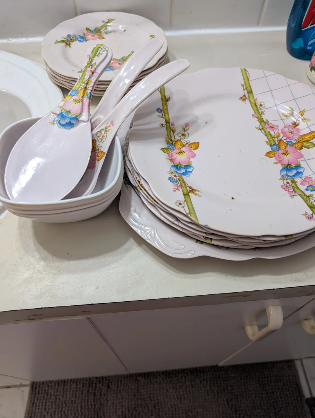 Floral Dinner Plates and Serving Spoons Set