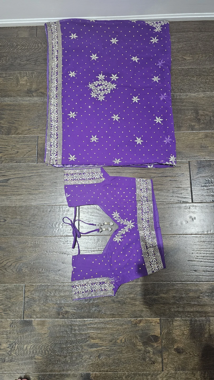 Purple embroidered saree with blouse