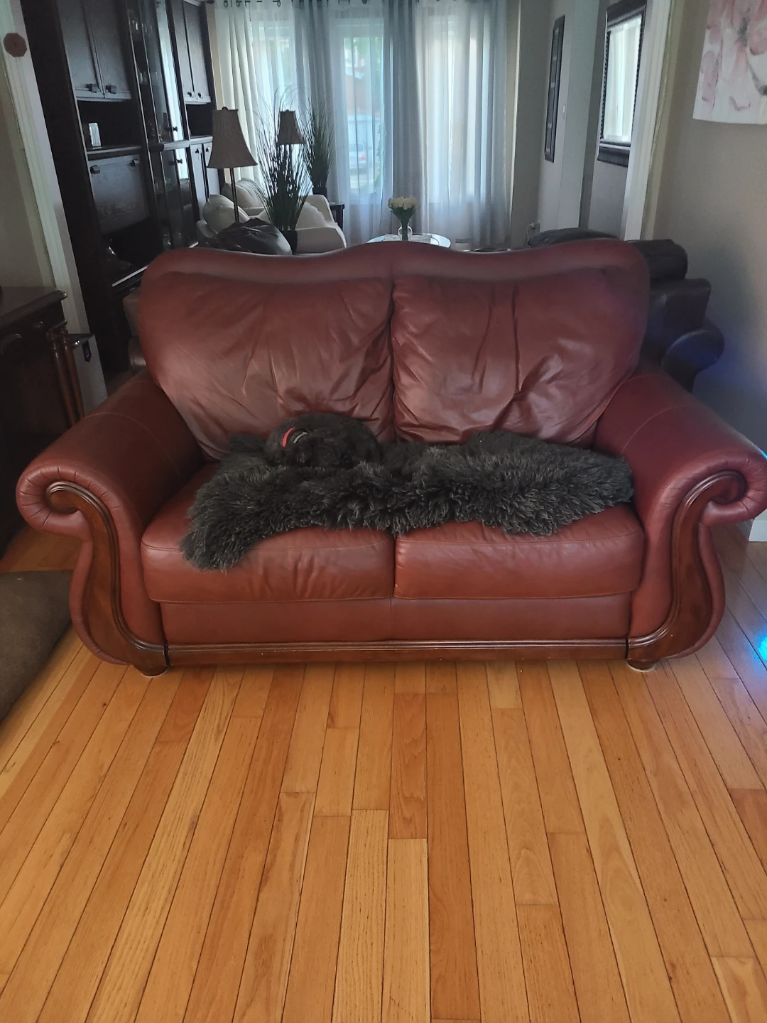 Genuine Brown Leather Loveseat + otoman