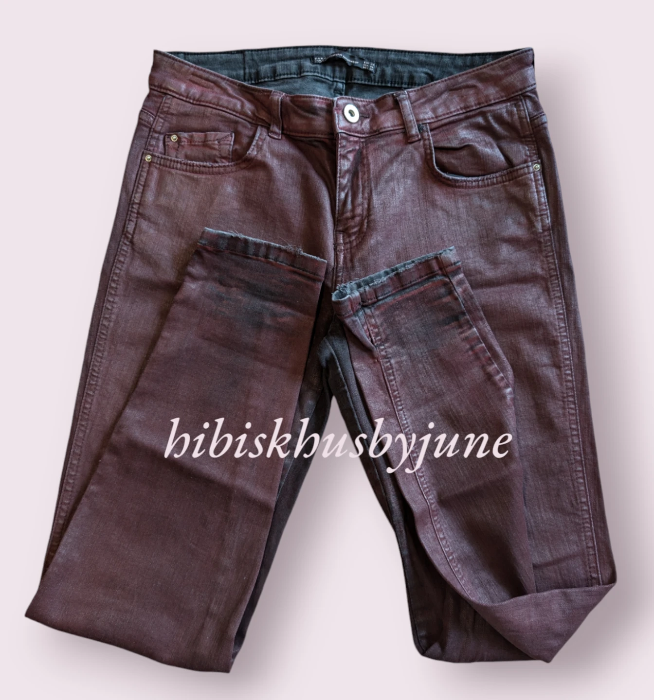 Zara Burgundy Coated Jeans Size 8/40