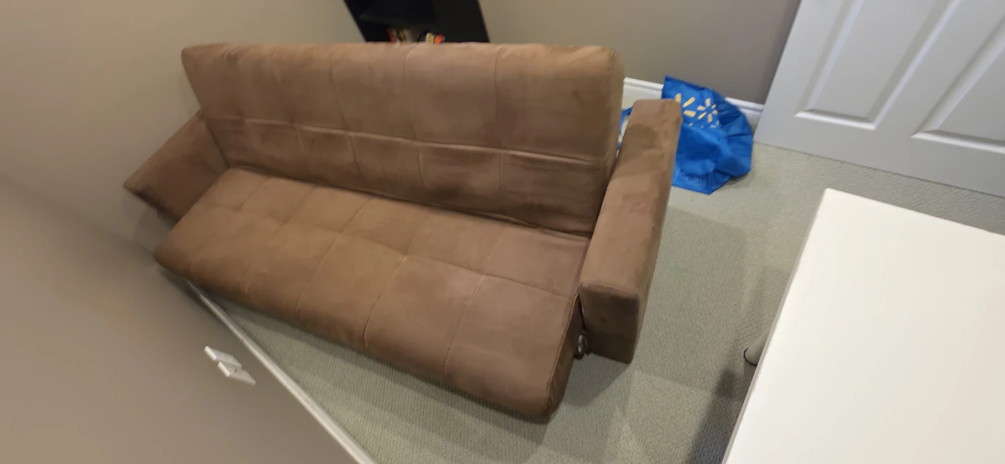 Brown Suede Futon/Sofa Bed with Storage and Removable Armrests