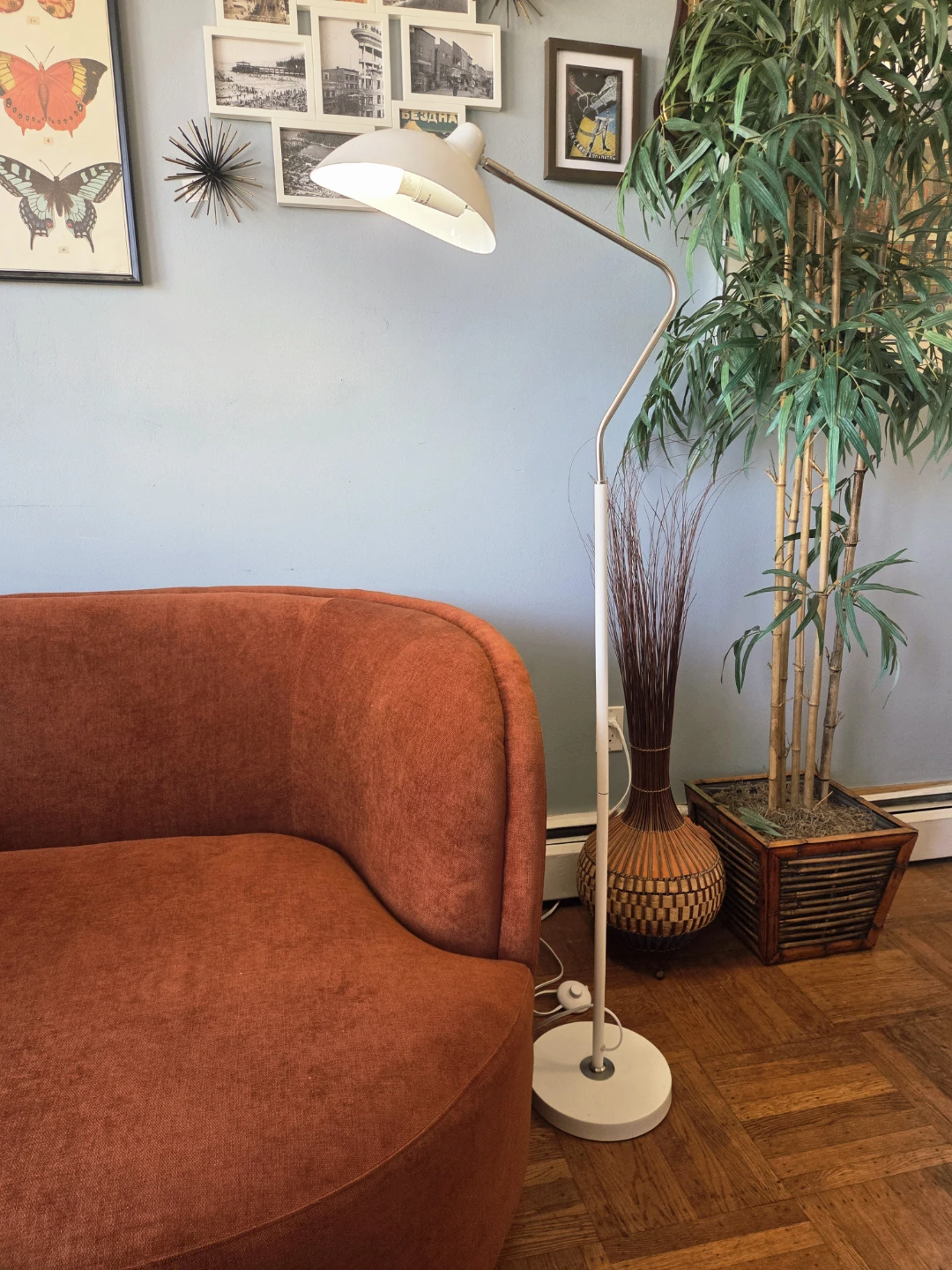 Retro White & Chrome Tilting Floor/Reading Lamp