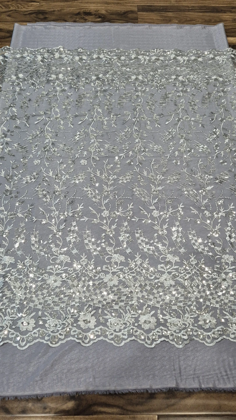 Sparkly Silver Lace Fabric and plane fabric - photo 5