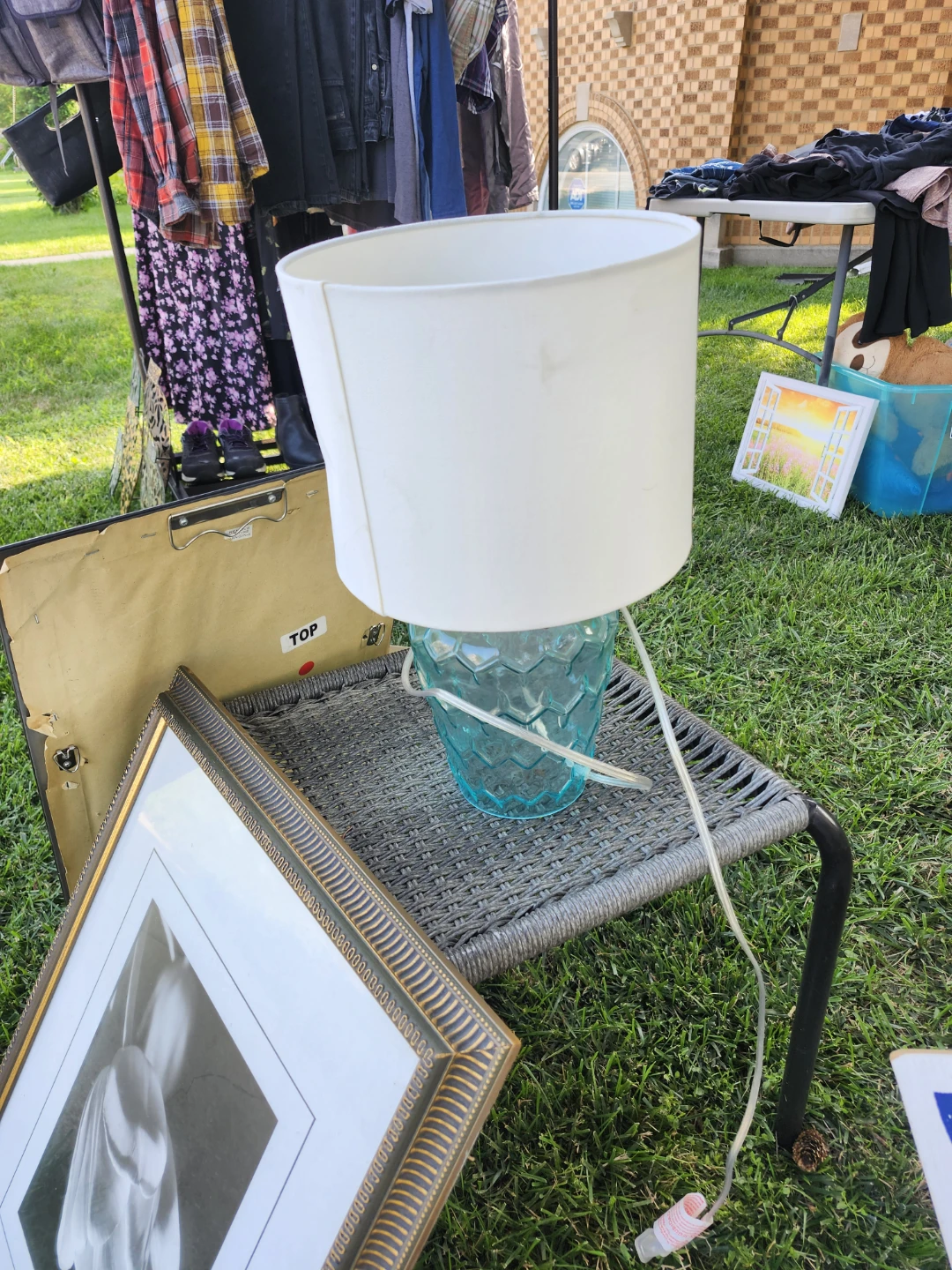 Table Lamp with Blue Glass Base