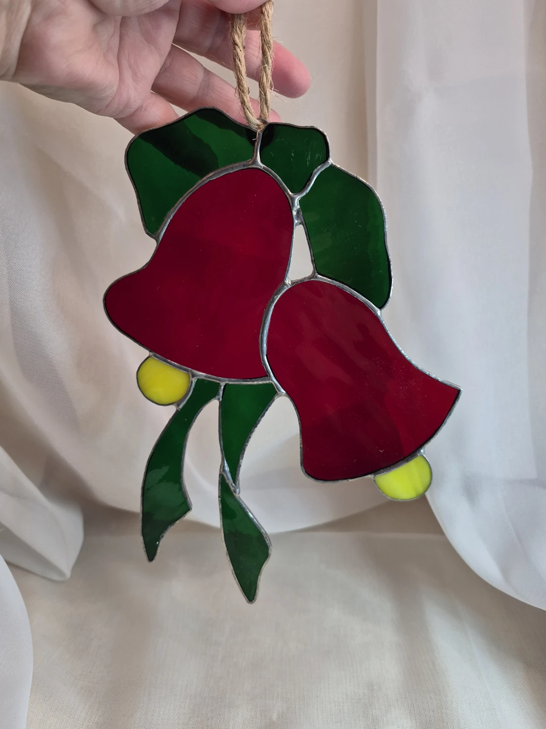 Beautiful Vintage 8 1/4× 6" Stained Glass Holiday Hanging Bells