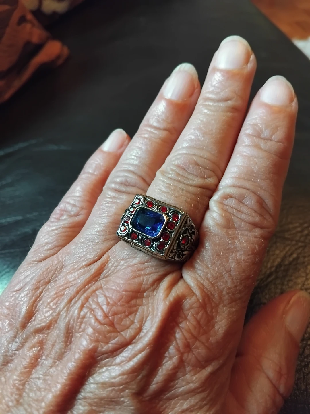 Silver Statement Ring with Blue and Red Stones - photo 2