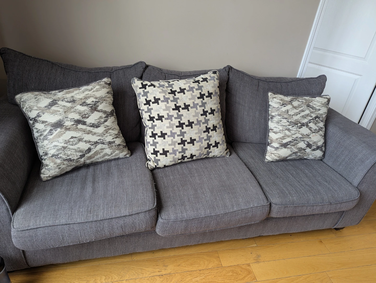 Grey Sofa with Decorative Cushions - Used