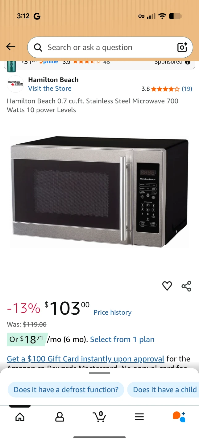 Hamilton Beach Stainless Steel Microwave