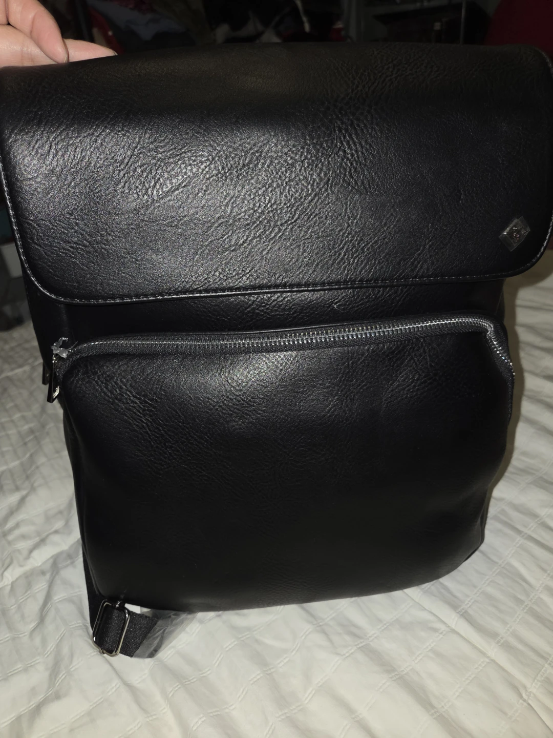 Black Faux Leather Backpack