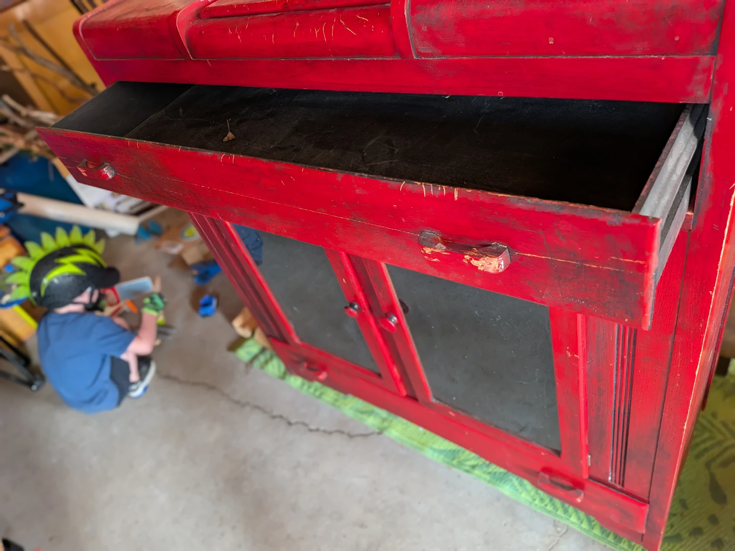 Red Cabinet with Drawers and Shelves - photo 2