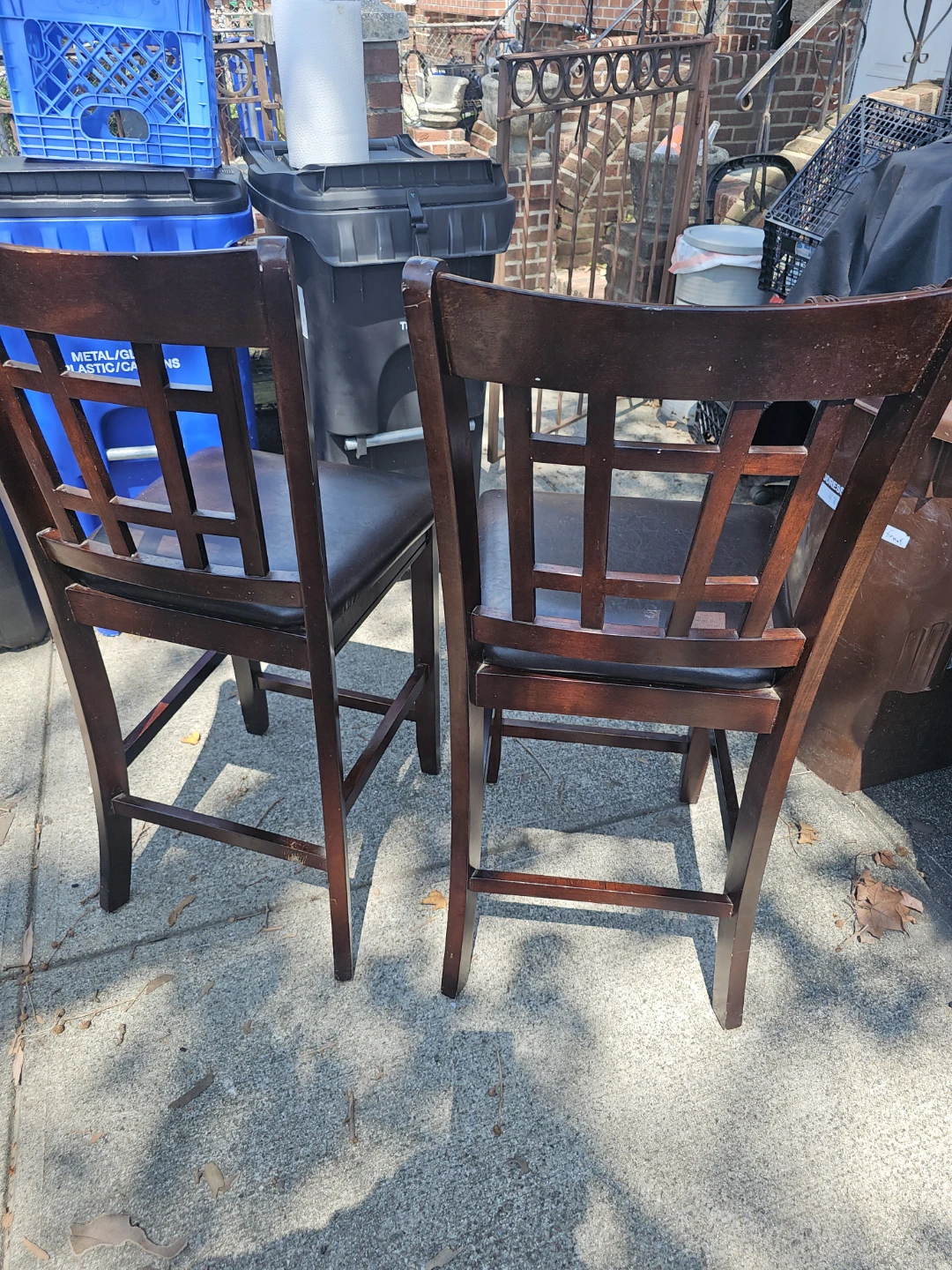 Set of 2 Bar Height Wood and Leather Stools - photo 2