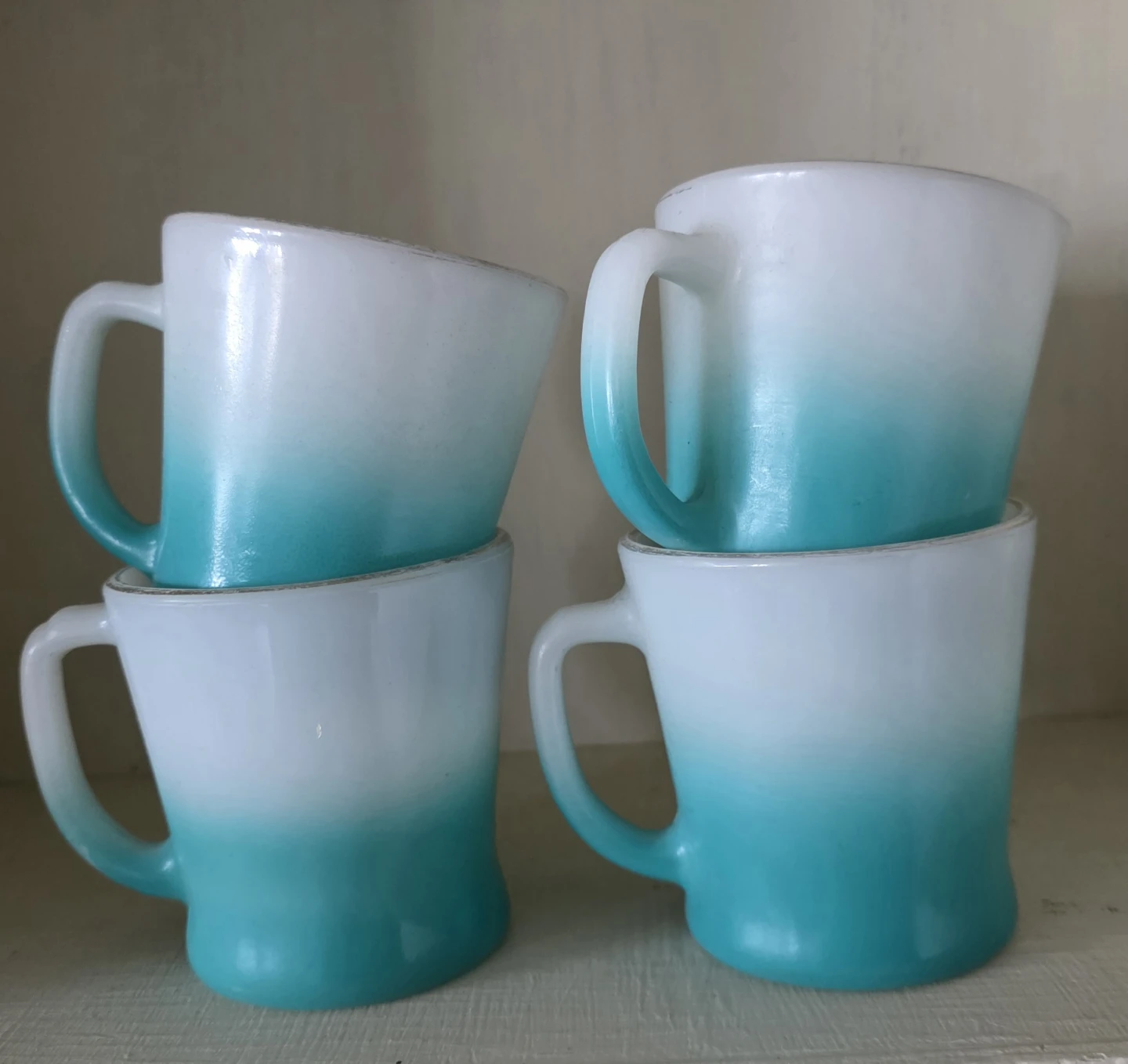 Set of 4 Fire-King D Handle Mugs - Turquoise Ombre - photo 2
