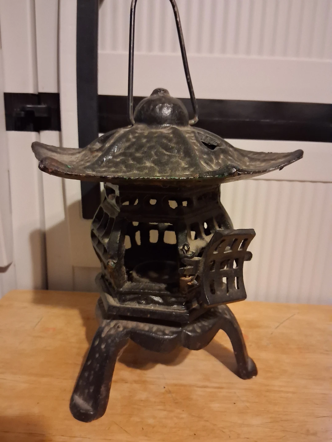 Vintage Japanese cast iron pagoda garden lantern