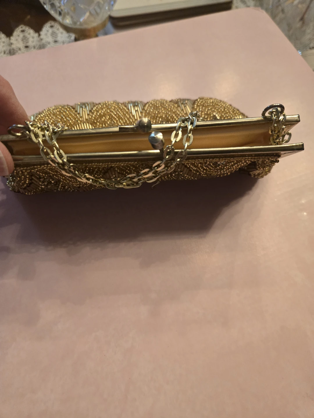 Vintage Gold Beaded Clutch with Chain - photo 4