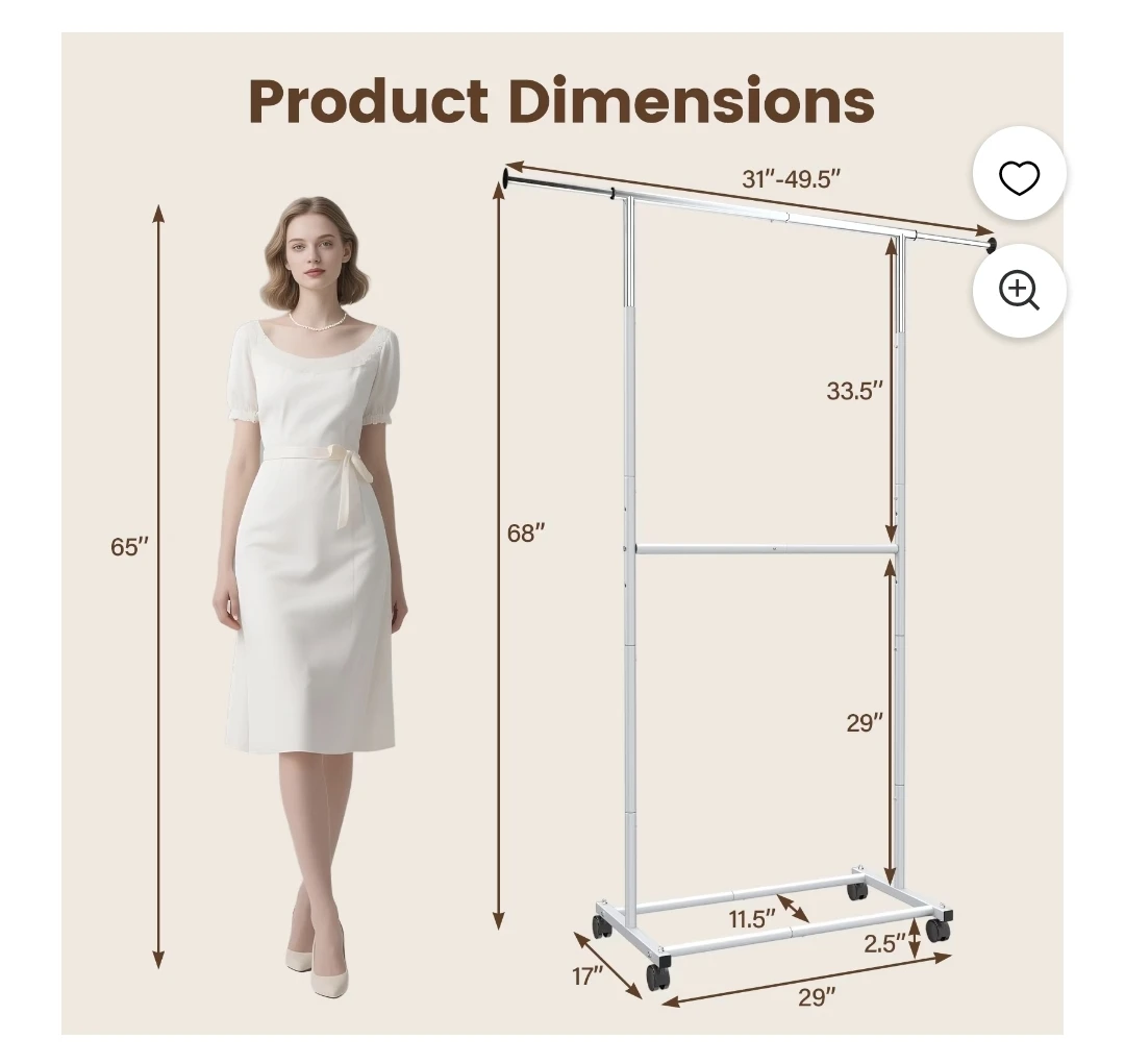 Rolling Garment Rack with Double Rod - photo 3